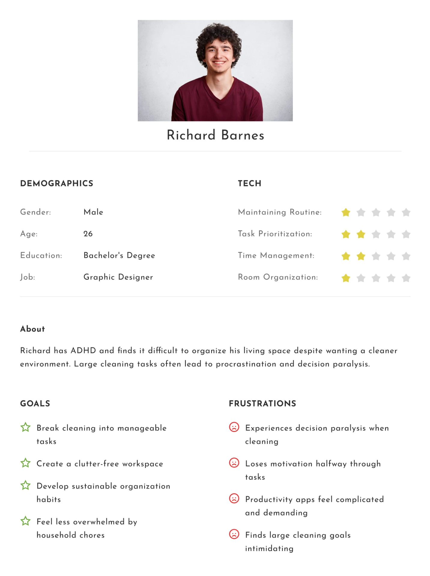 Richard Barnes — 26, graphic designer persona sheet