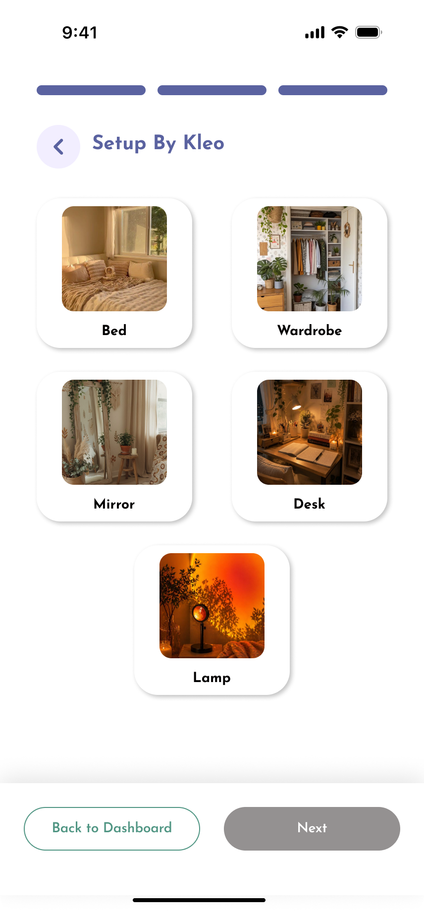 Kleo room setup screen 11
