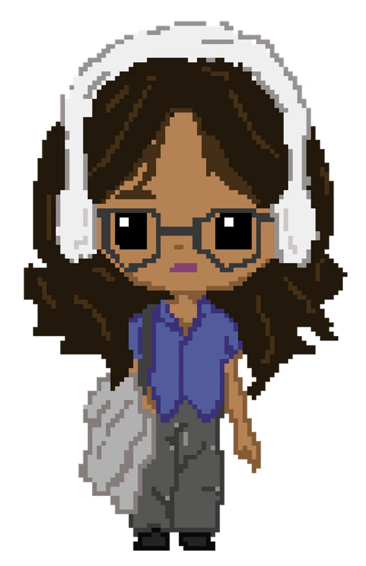 Pixel art portrait of a girl with headphones and glasses