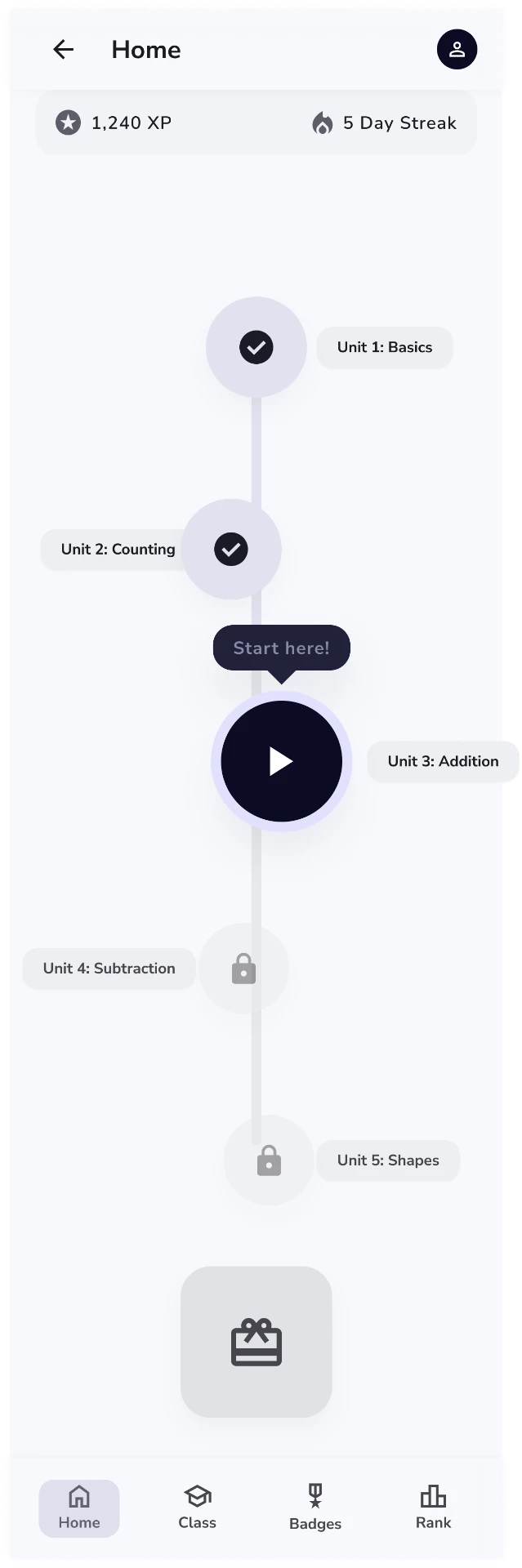 Wireframe — Home — learning journey