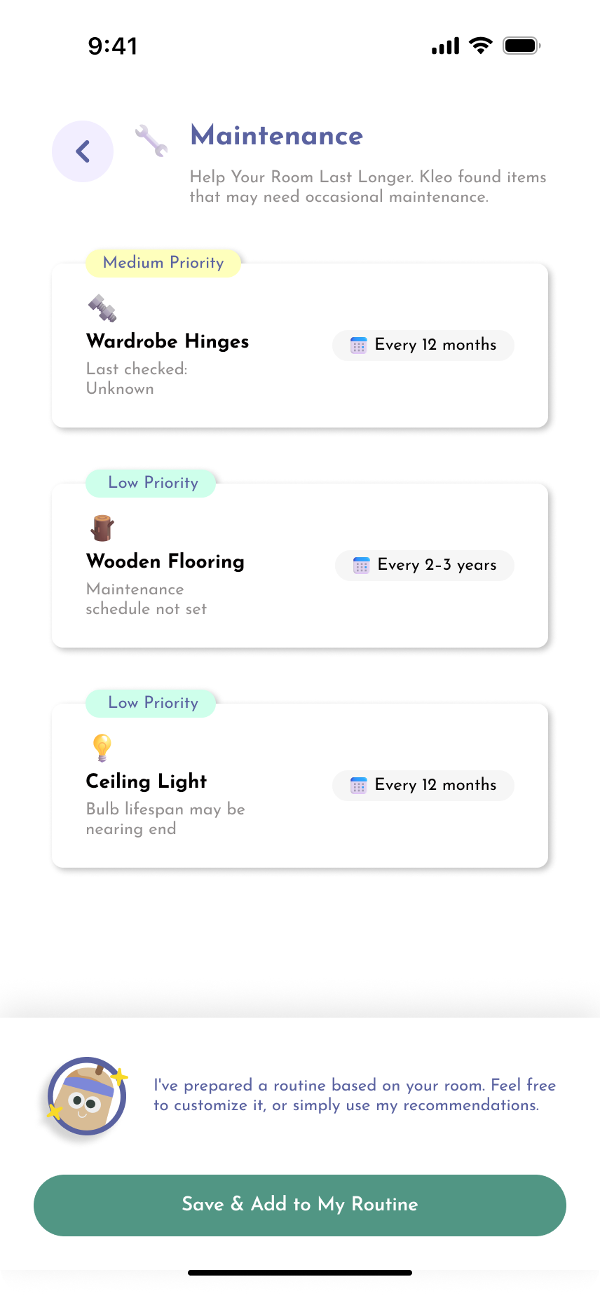 Kleo room setup screen 7
