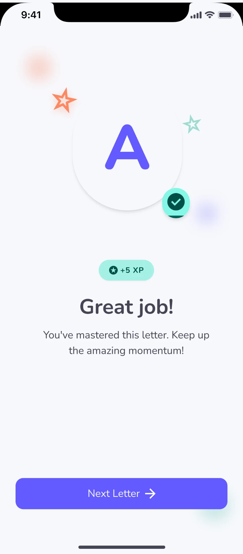 Correct — letter mastered