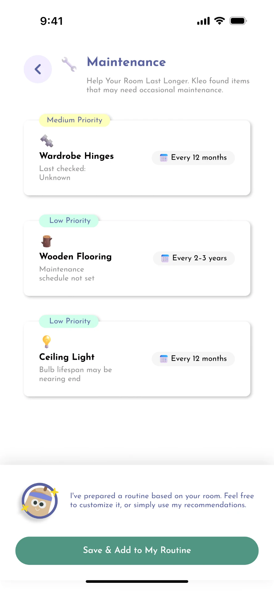 Kleo — Maintenance