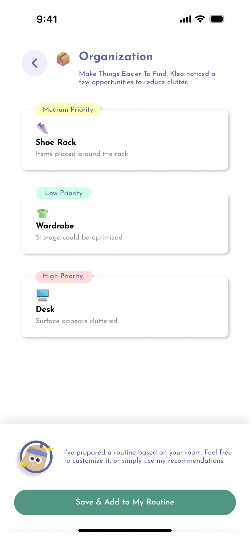 Kleo room setup screen 5
