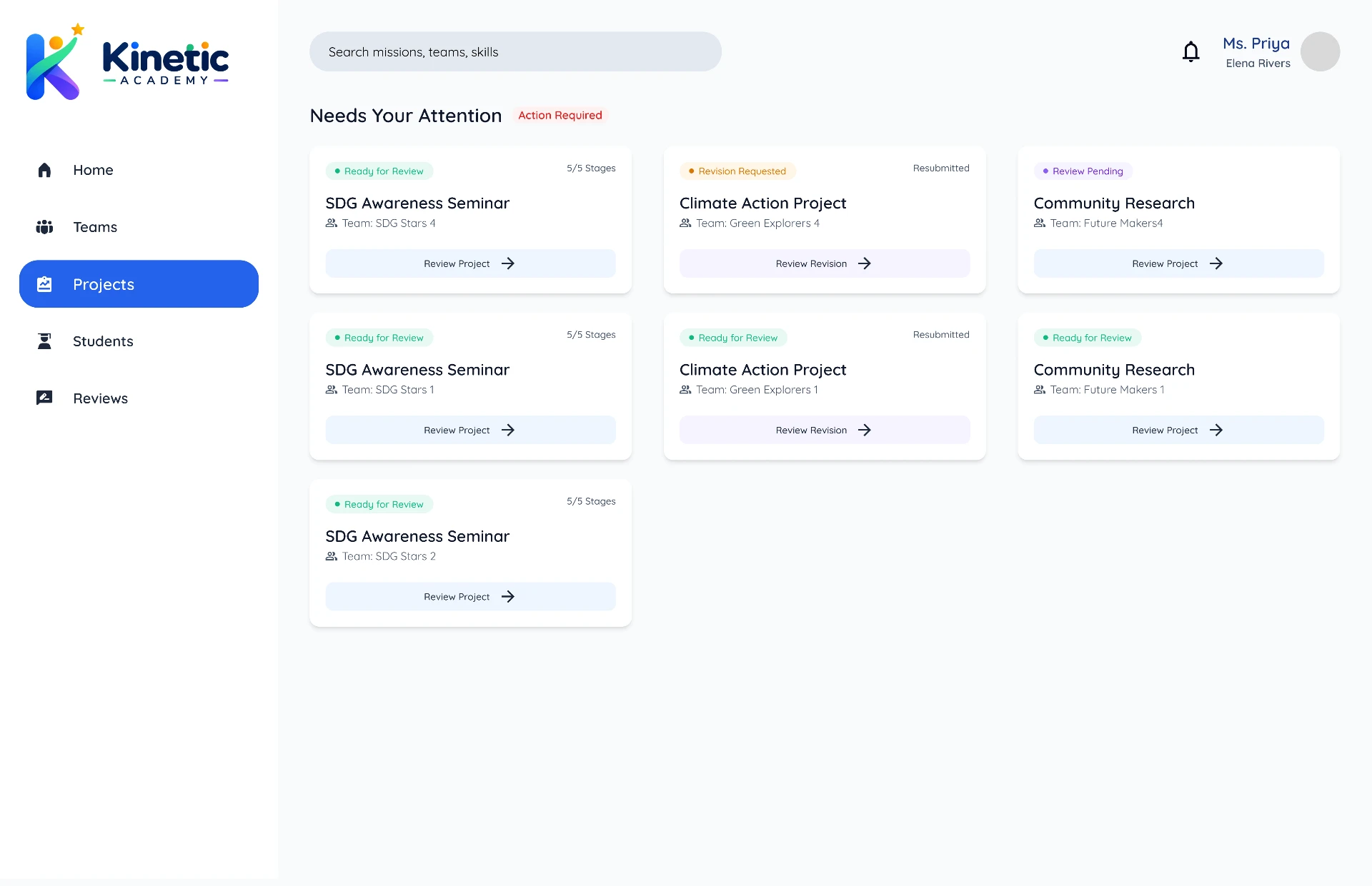 03 — Teacher Flow — Projects to Review