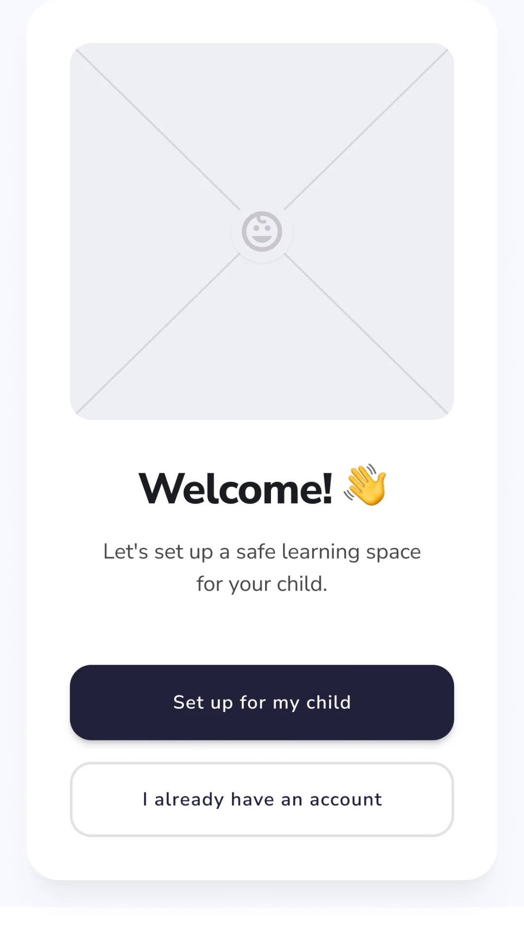 Wireframe — Welcome / guardian entry