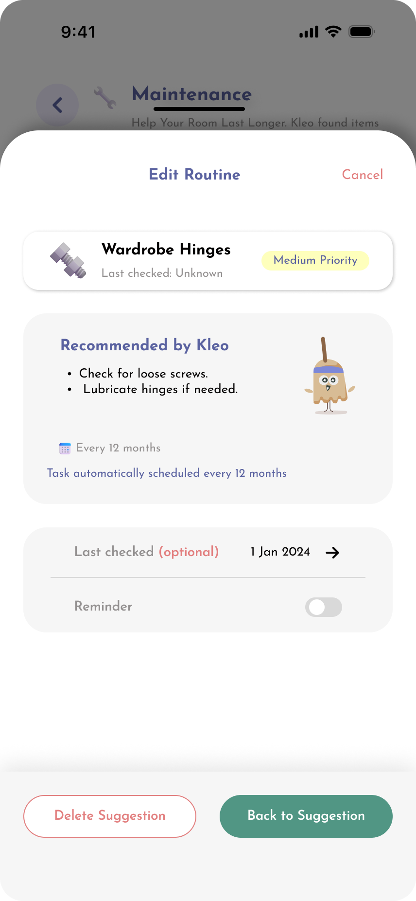 Kleo room setup screen 8